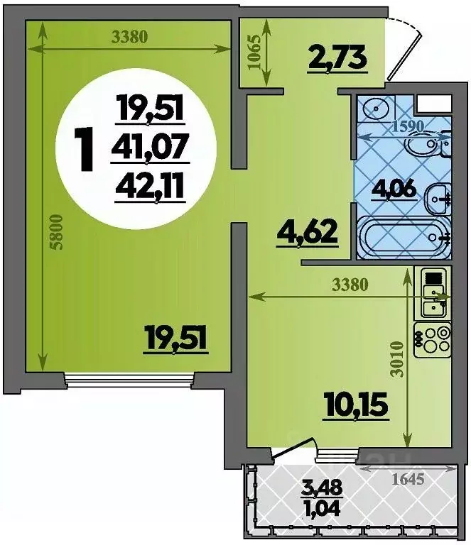 1-к кв. Адыгея, Майкоп  (42.11 м) - Фото 0