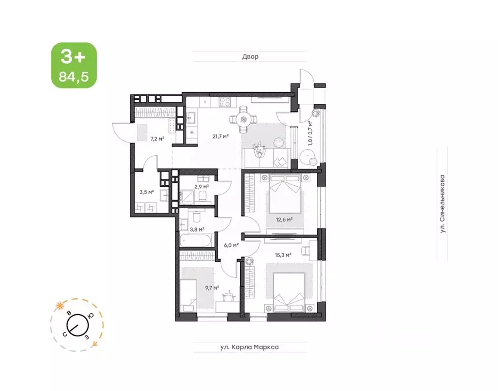 3-к кв. Хабаровский край, Хабаровск ул. Синельникова, 4 (84.6 м) - Фото 1