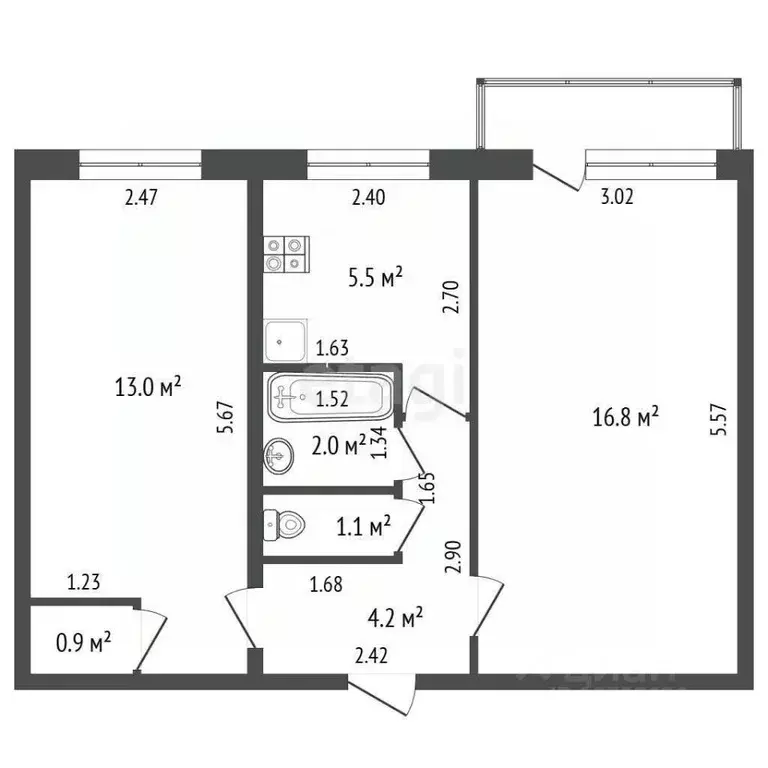 2-к кв. Калужская область, Дзержинский муниципальный округ, Льва ... - Фото 2