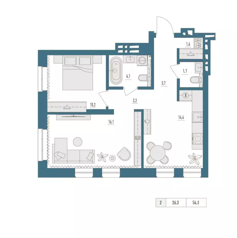 2-к кв. Башкортостан, Уфа Родина Парк жилой комплекс (54.0 м) - Фото 1