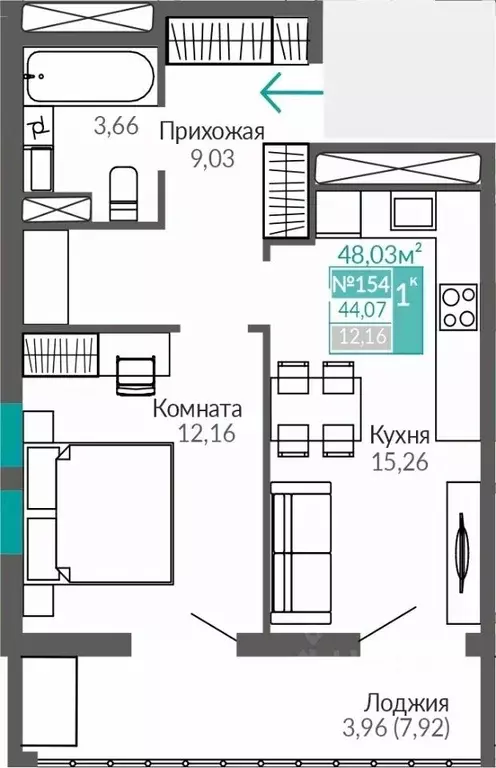 1-к кв. Крым, Симферополь Крымская роза мкр,  (44.07 м) - Фото 0
