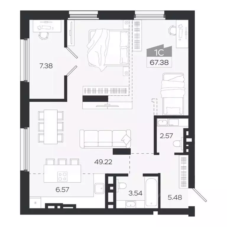 1-к кв. Томская область, Томск просп. Ленина, 206В (67.38 м) - Фото 1