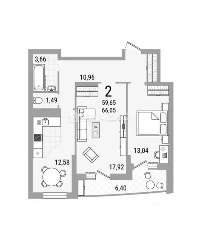 2-к кв. Саратовская область, Балаково Комсомольская ул., 65 (55.2 м) - Фото 1