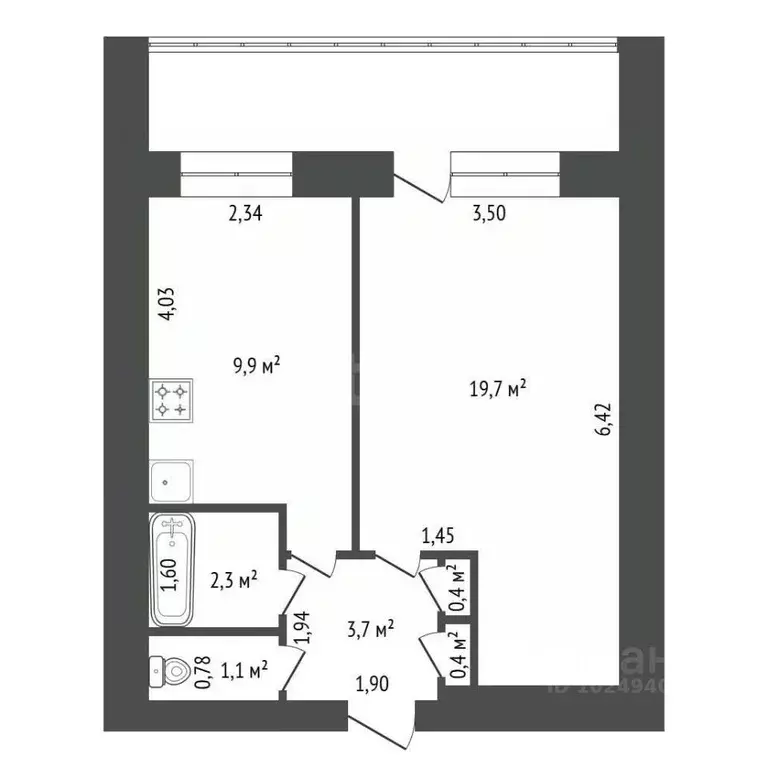 1-к кв. Башкортостан, Уфа Хадии Давлетшиной бул., 30 (37.5 м) - Фото 2