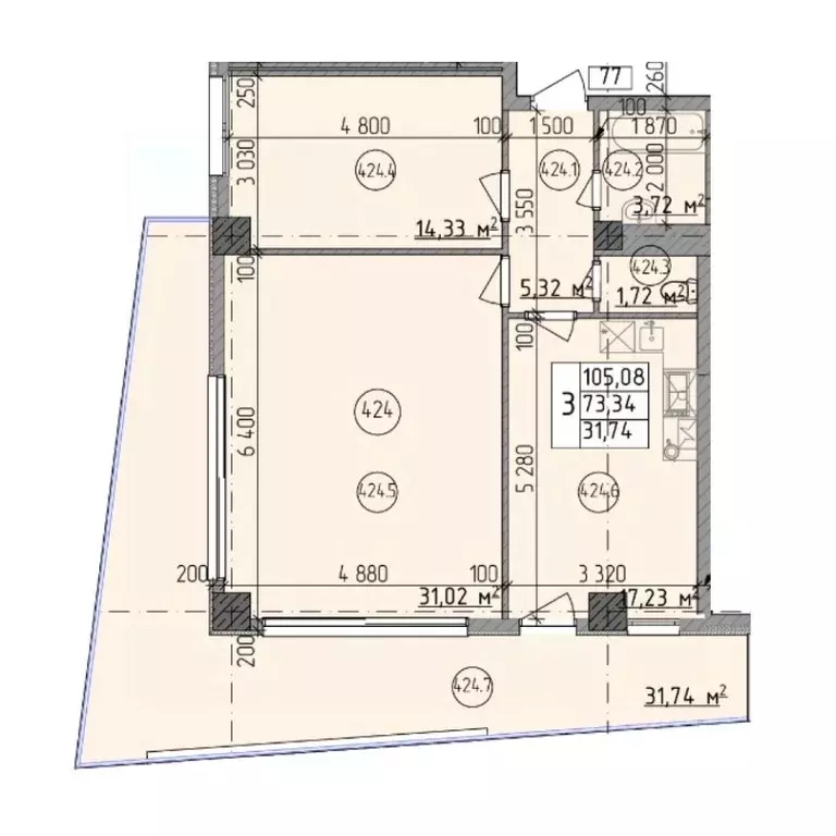 3-к кв. Севастополь ул. Парковая, 5 (105.08 м) - Фото 1