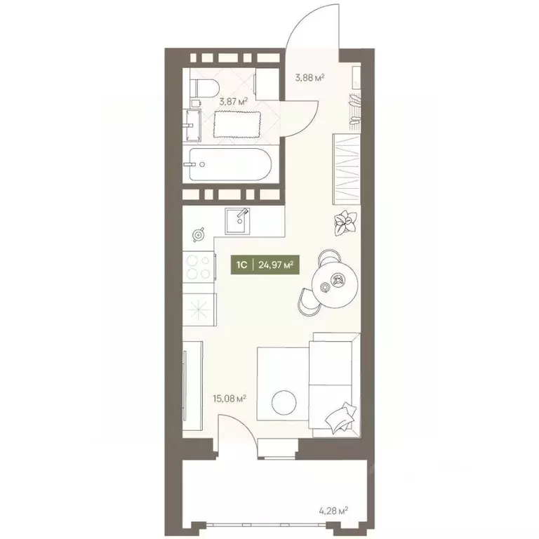 Студия Кемеровская область, Кемерово Московский просп., 23А (24.97 м) - Фото 1