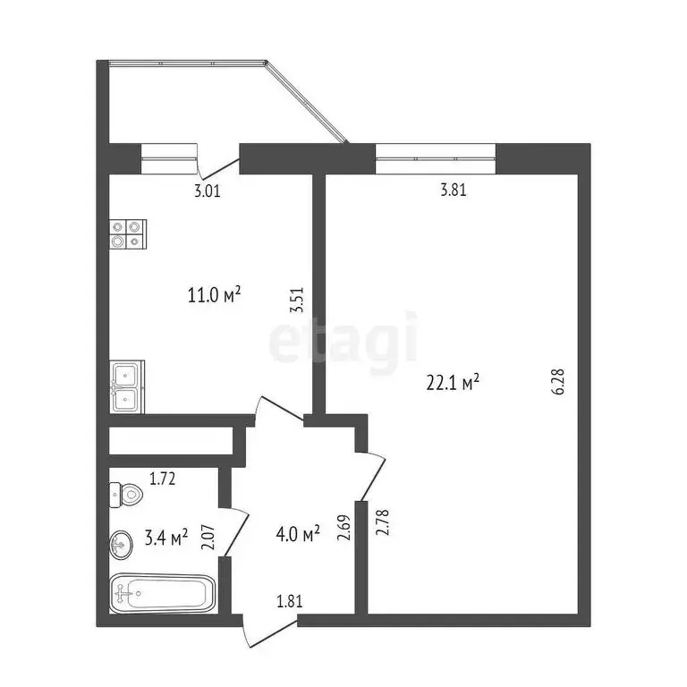 1-комнатная квартира: Тюмень, Обдорская улица, 7 (35.9 м) - Фото 1