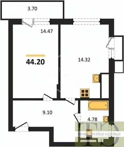 1-к кв. Калининградская область, Гурьевский муниципальный округ, пос. ... - Фото 1
