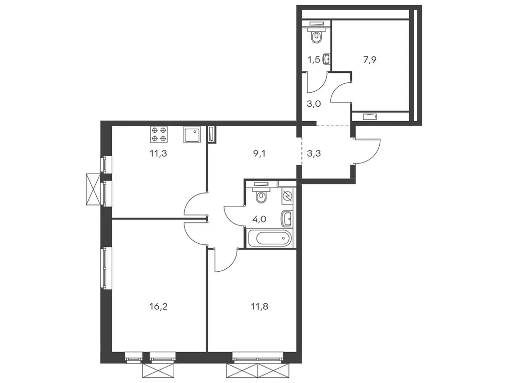 2-к квартира, 67.3 м - Фото 0