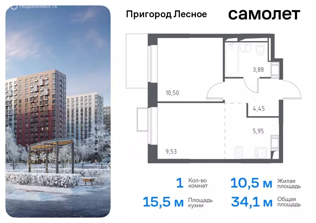 1-комнатная квартира: посёлок городского типа Мисайлово, микрорайон ... - Фото 0