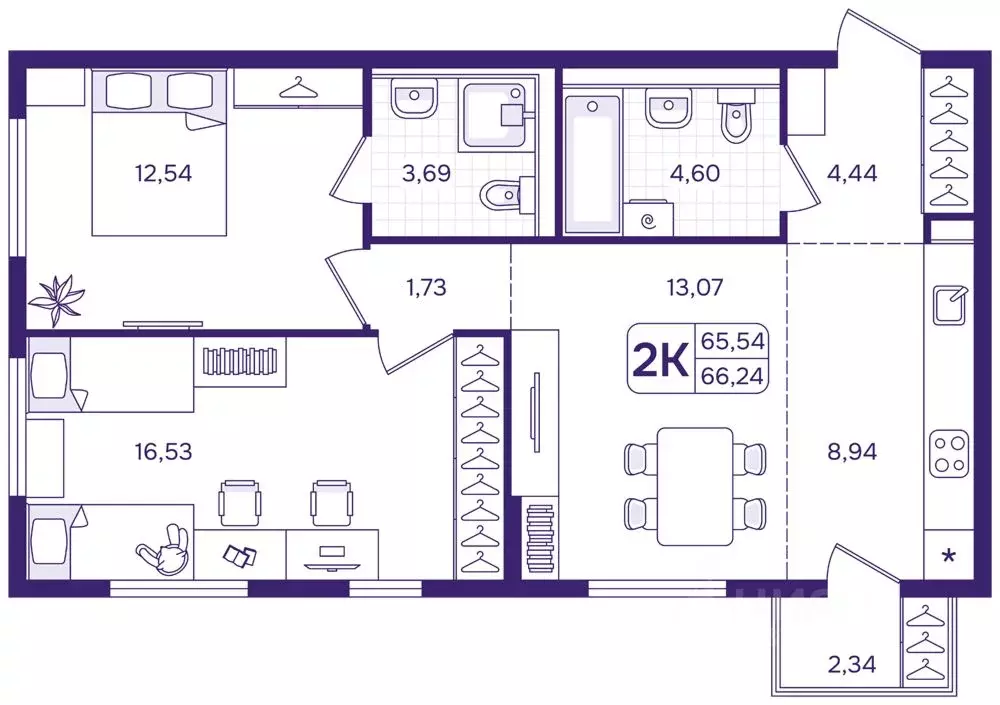2-к кв. Приморский край, Владивосток ул. Борисенко (66.24 м) - Фото 0