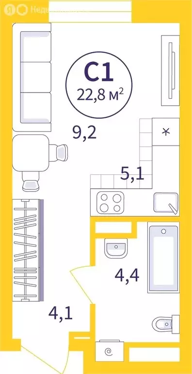 Квартира-студия: Екатеринбург, улица 22-го Партсъезда, 5 (22.79 м) - Фото 0