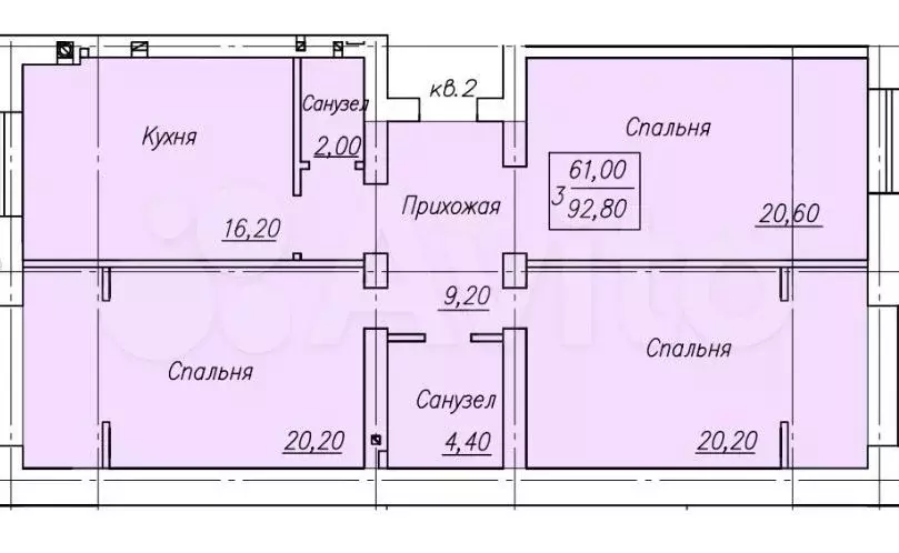 3-к. квартира, 93 м, 1/4 эт. - Фото 0