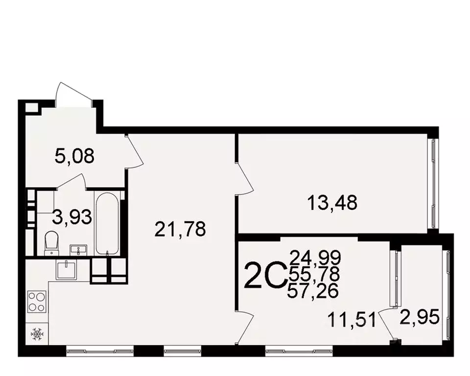 2-к кв. Тульская область, Тула  (55.78 м) - Фото 0