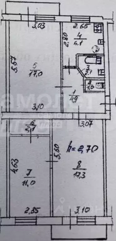 3-к кв. Севастополь ул. Хрусталева, 53 (61.5 м) - Фото 2
