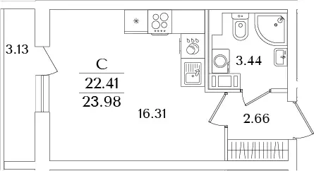 Продаётся квартира-студия, 23.98 м - Фото 1
