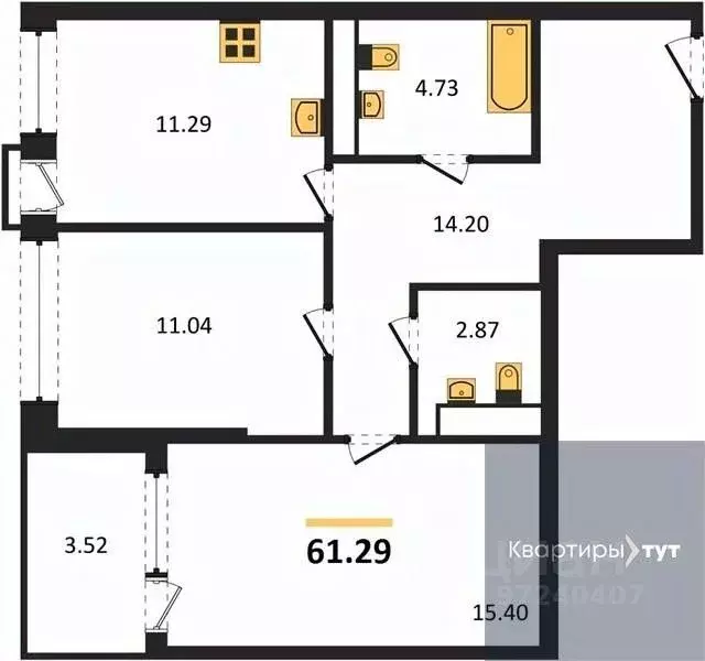 2-к кв. Воронежская область, Воронеж наб. Чуева, 7 (61.29 м) - Фото 0