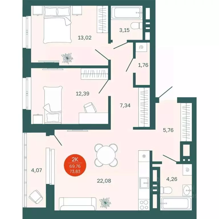 2-к кв. Тюменская область, Тюмень Одесская ул., 7к2 (69.76 м) - Фото 0
