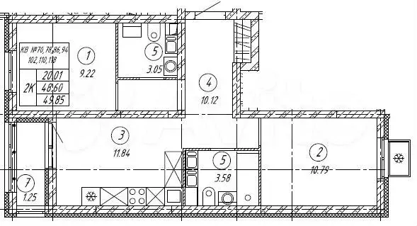 2-к. квартира, 49,9м, 9/9эт. - Фото 1