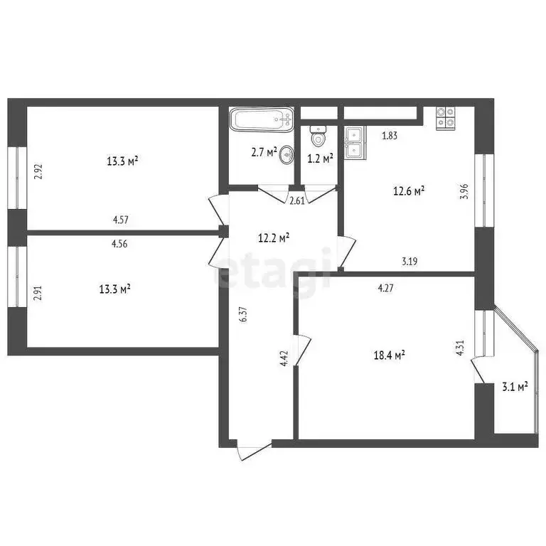 3-комнатная квартира: Тюмень, улица Михаила Сперанского, 19 (73.7 м) - Фото 1