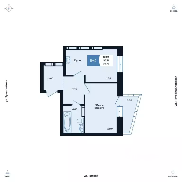 1-к кв. Новосибирская область, Новосибирск ул. Титова, 48 (36.87 м) - Фото 0