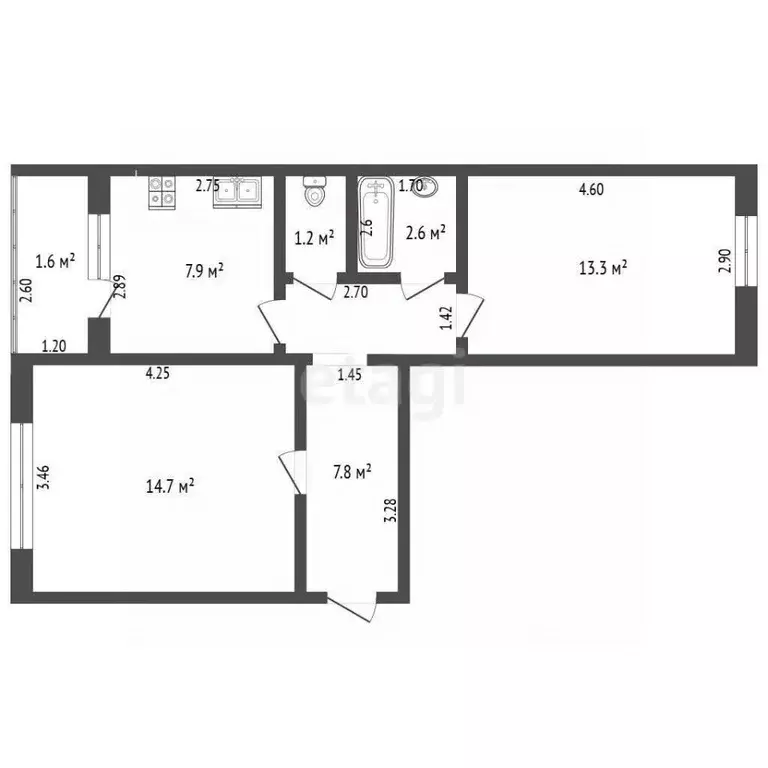 2-к кв. Башкортостан, Стерлитамак ул. Дружбы, 37А (49.1 м) - Фото 1