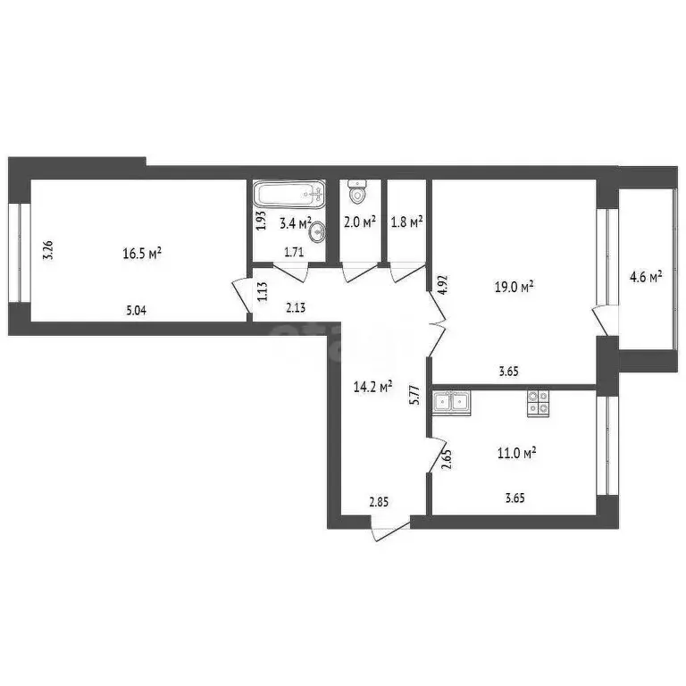 2-комнатная квартира: Тюмень, Широтная улица, 187к2 (67.9 м) - Фото 1