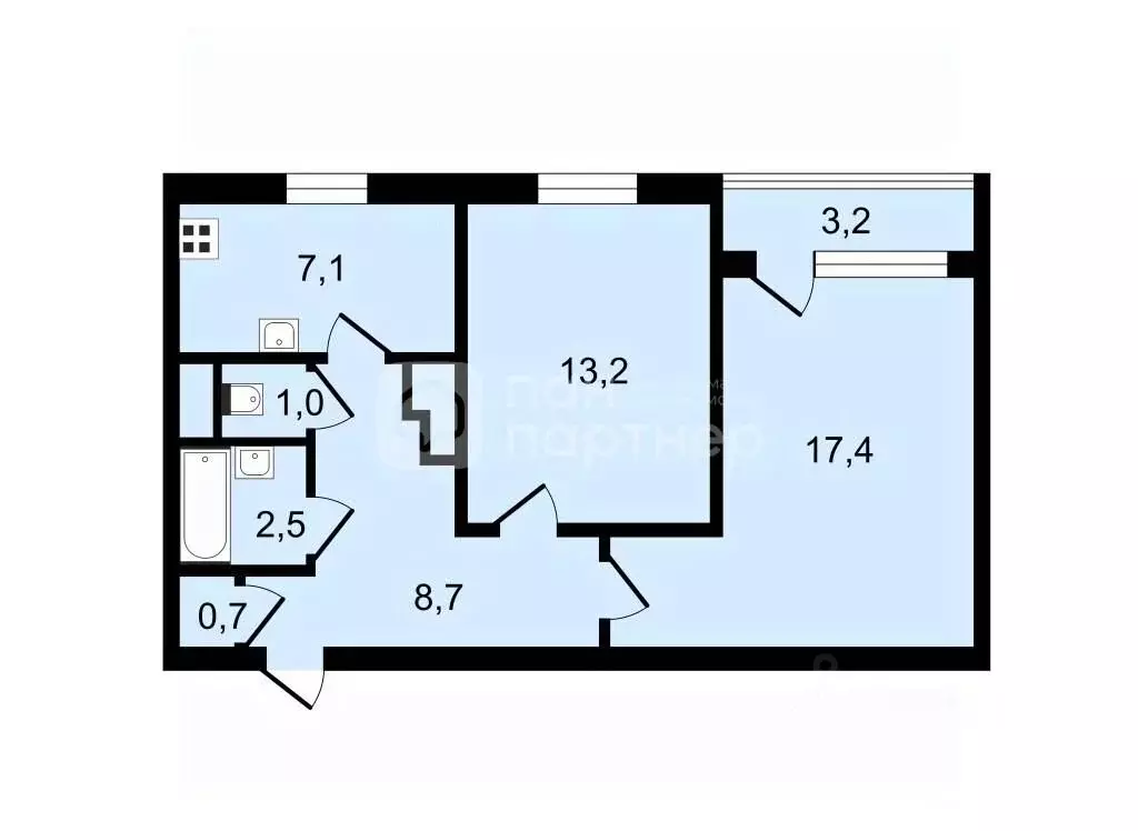 2-к кв. санкт-петербург ул. антонова-овсеенко, 5к2 (50.6 м) - Фото 1