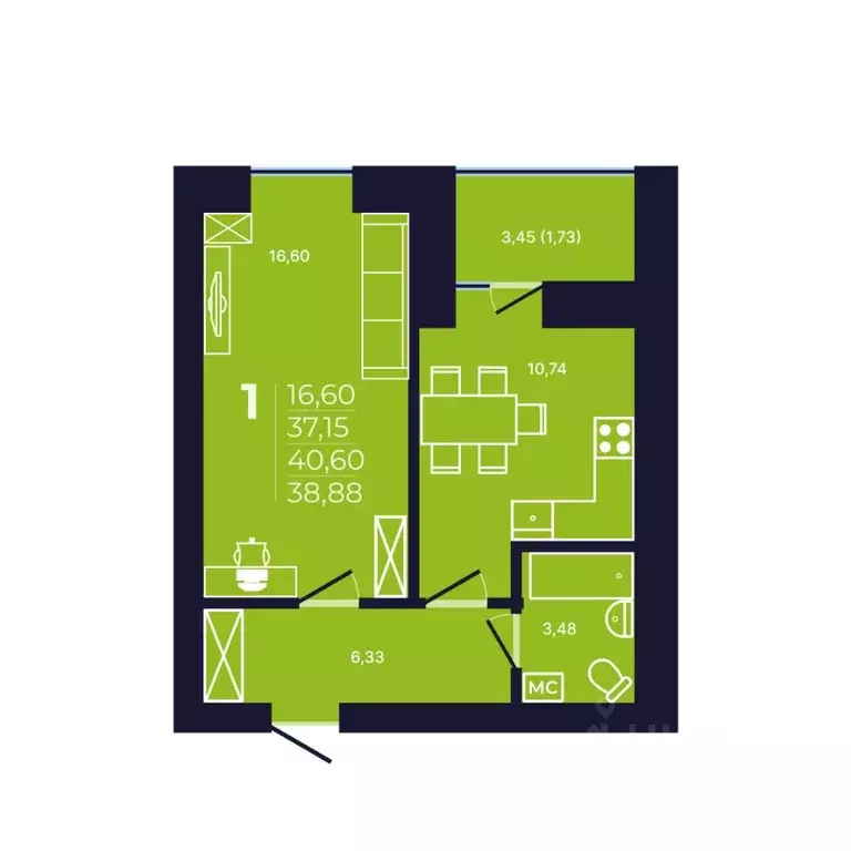 1-к кв. Башкортостан, Уфа ул. Михаила Зайцева, 6 (38.7 м) - Фото 1