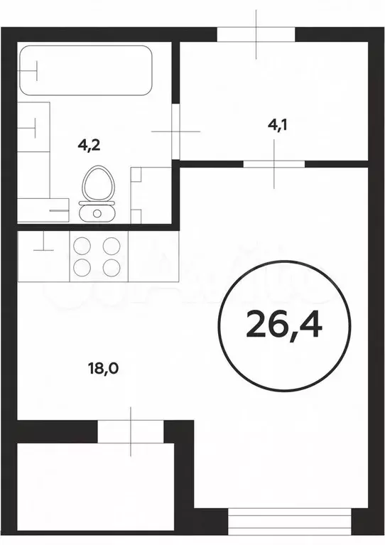 Квартира-студия, 26,4 м, 3/21 эт. - Фото 0