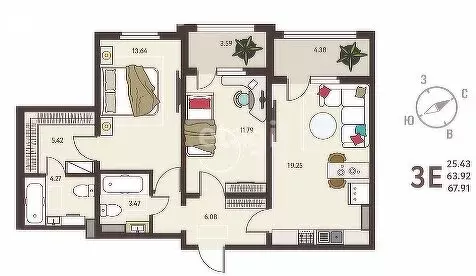 2-комнатная квартира: Липецк, улица Перова, 2Д (67.91 м) - Фото 0