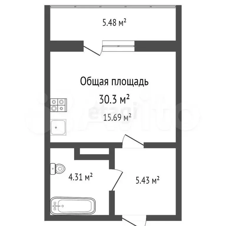 Квартира-студия, 30,3 м, 9/25 эт. - Фото 0