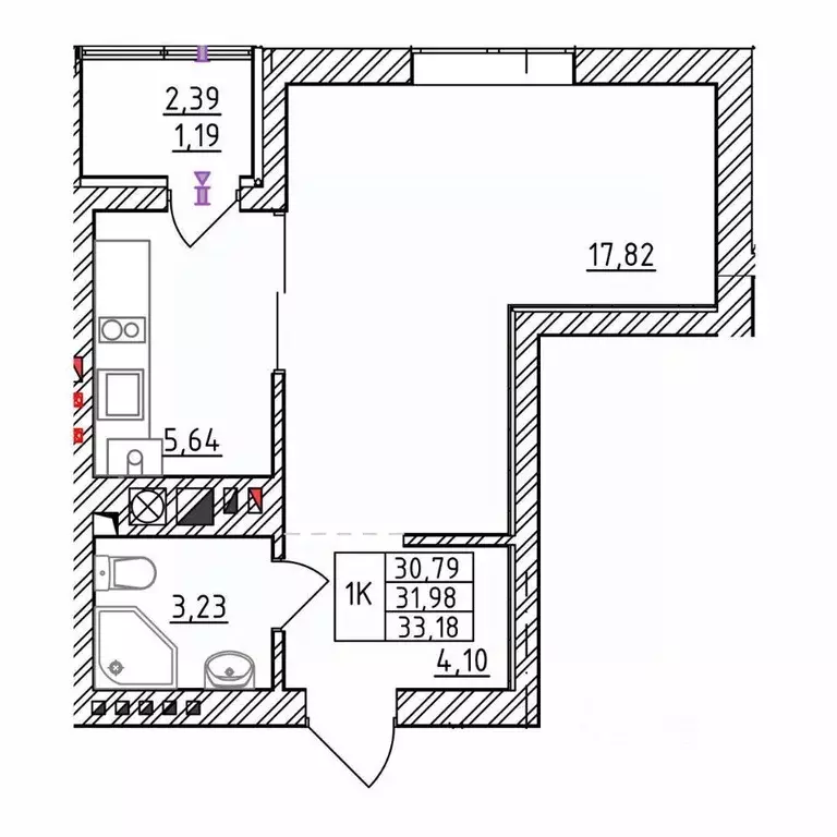 1-к кв. Калининградская область, Зеленоградск  (33.18 м) - Фото 1