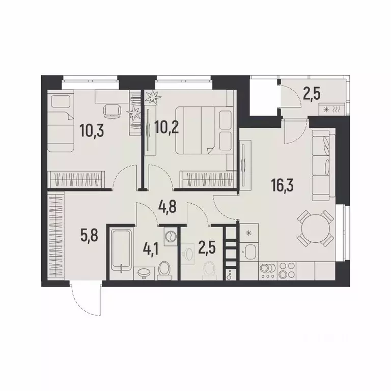 2-к кв. Пермский край, Пермь Ераничи мкр,  (55.3 м) - Фото 1