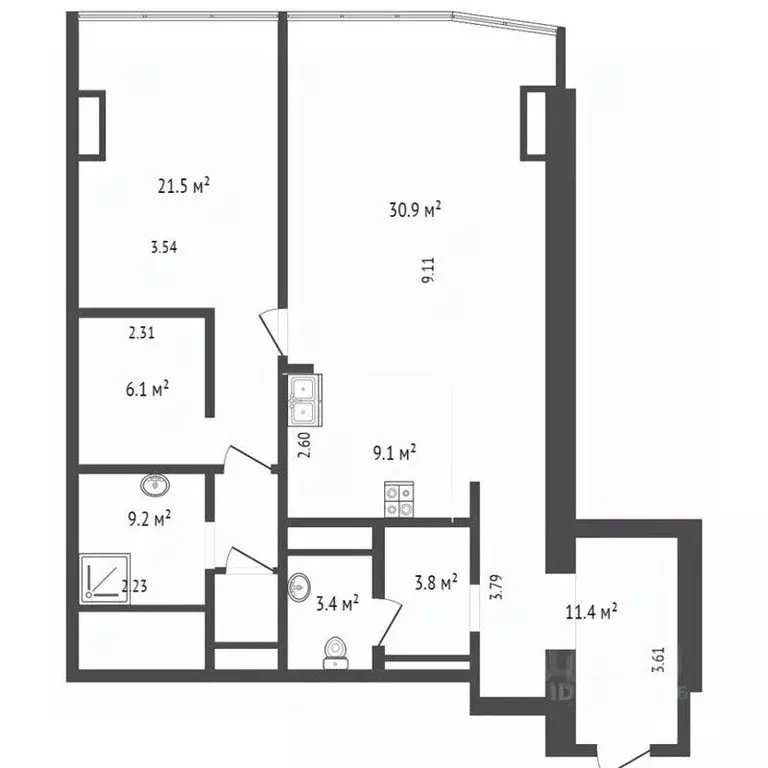 2-к кв. Москва 1-й Красногвардейский проезд, 21с2 (95.4 м) - Фото 1