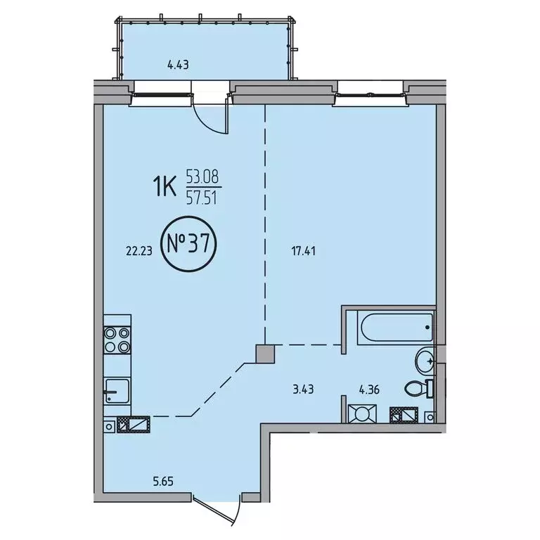 1-комнатная квартира: Иркутск, Байкальская улица, 428 (57.51 м) - Фото 2