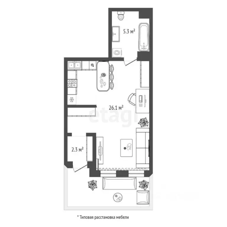 1-к кв. Тюменская область, Тюмень ул. Усиевича, 16 (34.4 м) - Фото 2