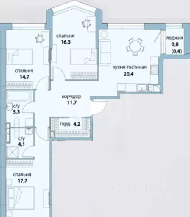 3-к кв. Москва ул. Крузенштерна, 3к3 (95.0 м) - Фото 2