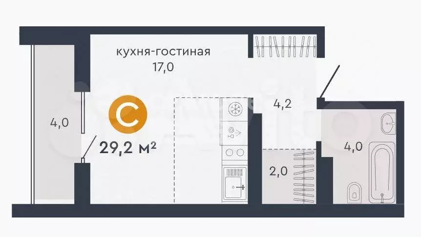 Квартира-студия, 29,1 м, 10/20 эт. - Фото 0