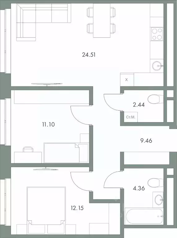 2-к кв. Ханты-Мансийский АО, Сургут ул. Крылова (64.02 м) - Фото 0