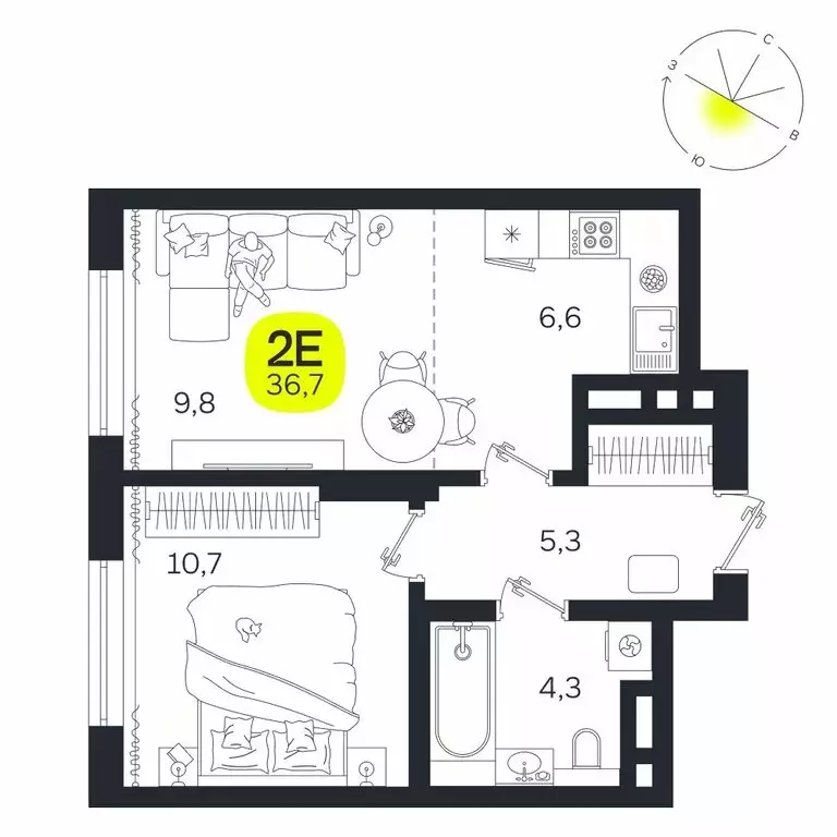 2-комнатная квартира: Екатеринбург, жилой район Южная Ботаника, ЖК ... - Фото 1