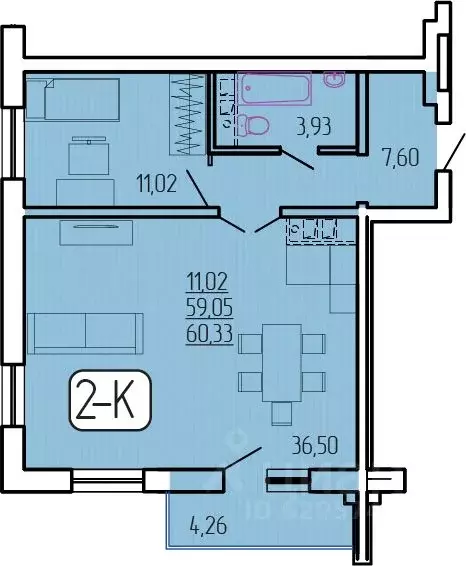 2-к кв. Бурятия, Улан-Удэ 129-й мкр,  (60.33 м) - Фото 1