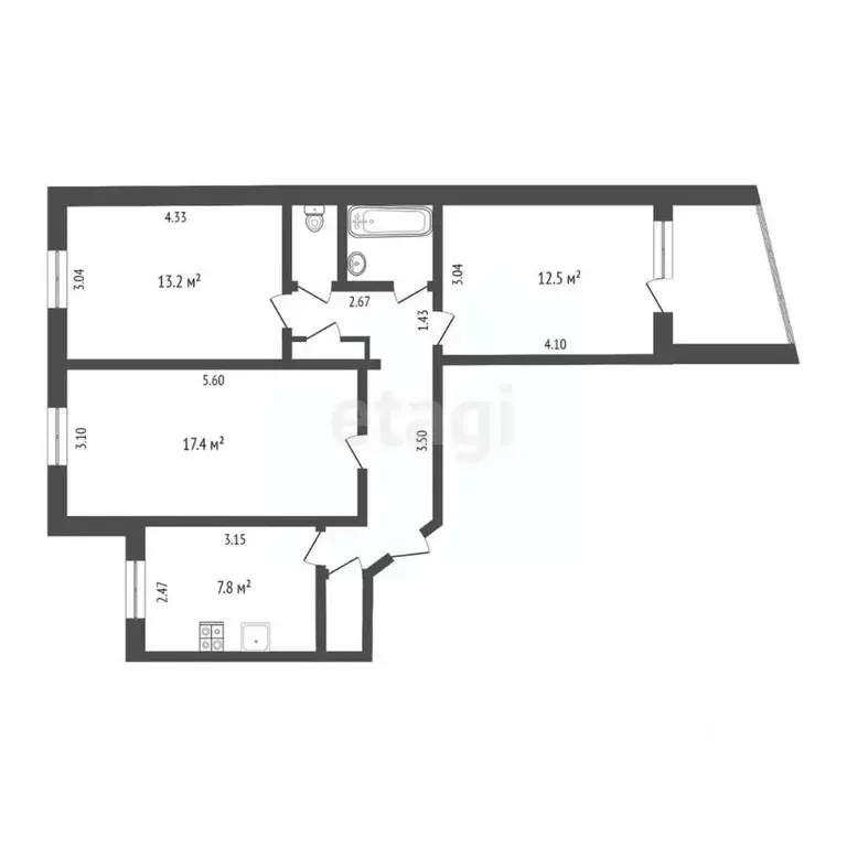 3-к кв. Тюменская область, Тюмень ул. Елизарова, 30 (65.4 м) - Фото 1