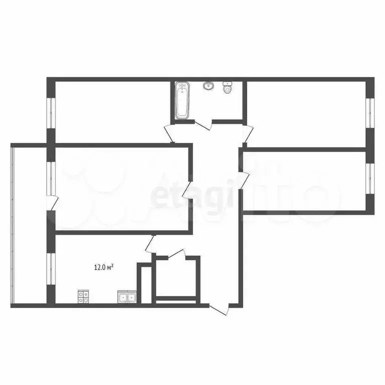 4-к. квартира, 97 м, 2/12 эт. - Фото 0