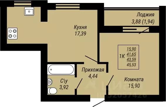 1-к кв. Ивановская область, Иваново Юбилейный жилой комплекс (45.53 м) - Фото 0