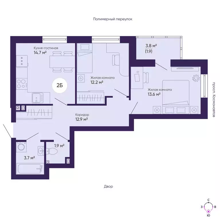 2-комнатная квартира: Екатеринбург, проспект Космонавтов, 7Б (60.9 м) - Фото 0