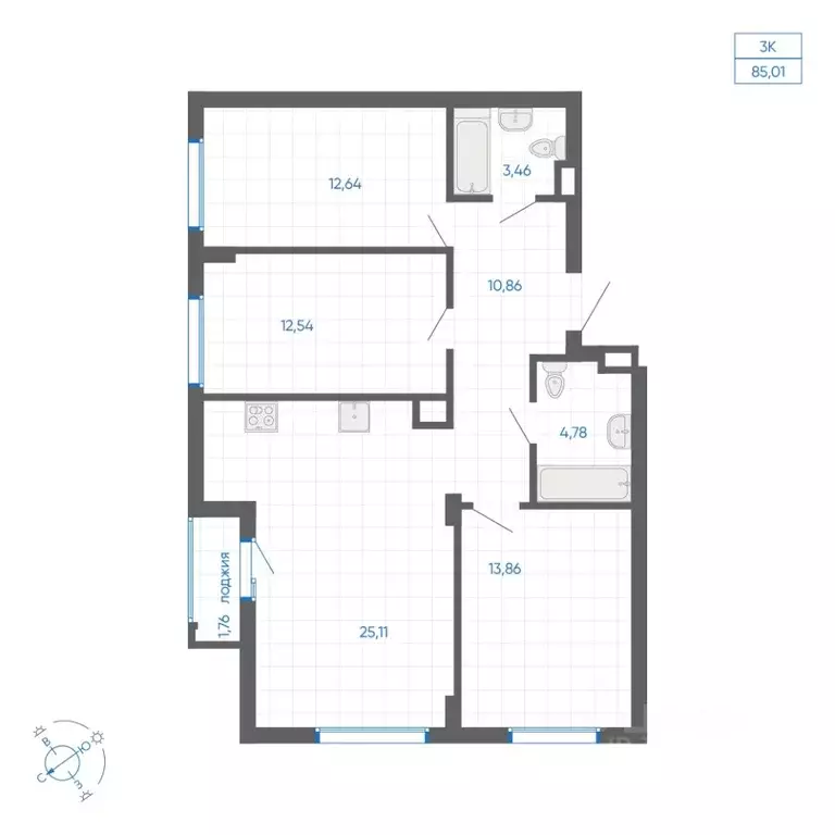 3-к кв. Челябинская область, Челябинский городской округ, пос. ... - Фото 1