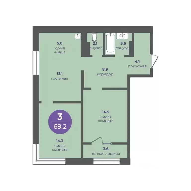 3-к кв. Красноярский край, Красноярск ул. Апрельская, 9 (69.2 м) - Фото 0