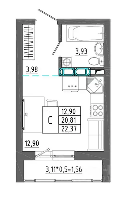 Студия Воронежская область, Воронеж Нижняя ул., 32 (22.37 м) - Фото 1