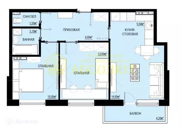 Продаётся 2-к квартира, 56.89 м - Фото 0